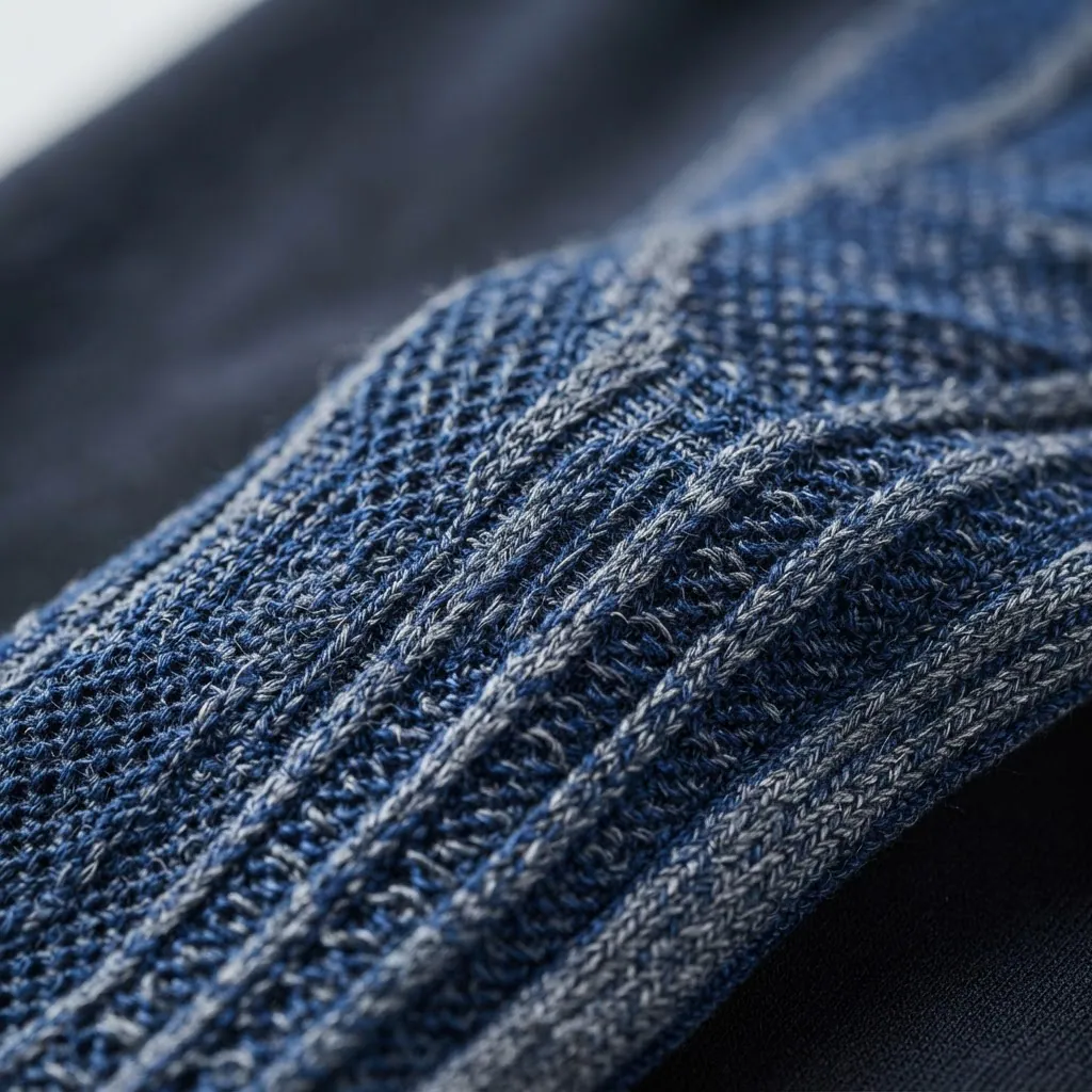 Close-up of technical compression knit fabric used in a knee sleeve